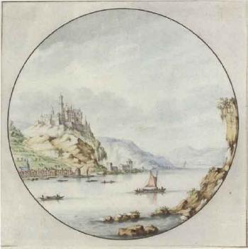 View of the Rhine by the village of St Goar by 
																	Jan van Call