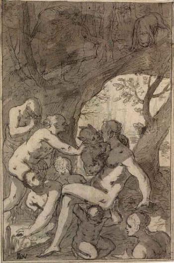 Women bathing in a wood, surprised by a satyr by 
																	Balthasar Katzenberger