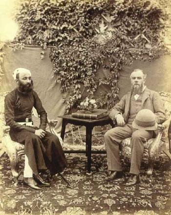 Maharana Sir Fateh Singh of Udaipur, with Victor Alexander Bruce, 9th Earl of Elgin by 
																	 Johnston & Hoffman