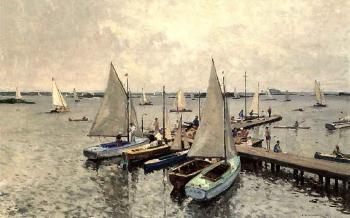 Sailing boats at the Loosdrechtse Plassen by 
																	Cornelis Vreedenburgh