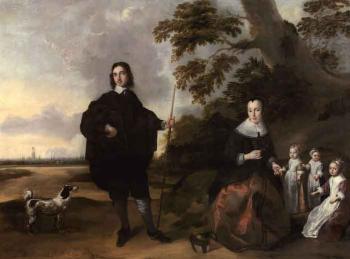 Pere de famille avec sa femme et ses trois enfants dans un paysage by 
																	Bernardus Zwaerdecroon