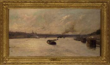 Barge before Le Pont Corneille, Rouen by 
																	Henri Emile de Sachy
