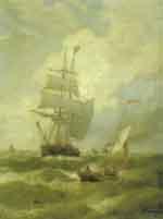 Sailing ship in stormy sea by 
																	Albert Halle