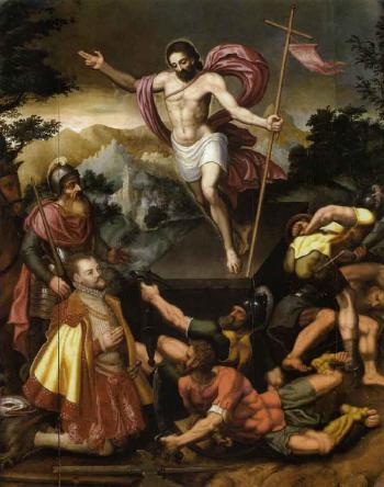 Resurrection scene with Felipe II by 
																	 Valladolid School