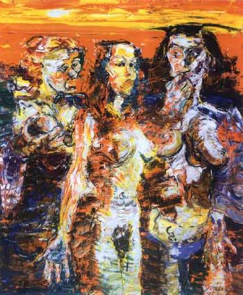 Three nude women by 
																	Lajos Svaby