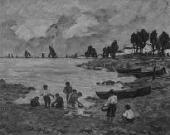 Family gathered at a river's edge by 
																			Johanna D Malburg