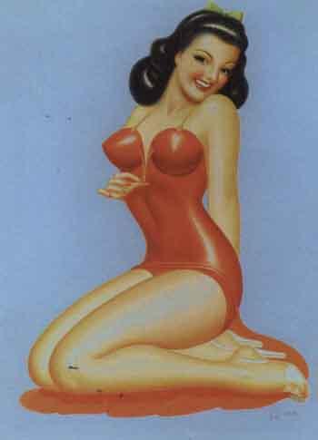 Seated beauty in a red swimsuit by 
																	Irv Wyner