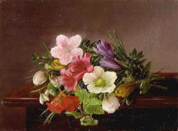 Colourful bouquet of Christmas roses, crocuses and snowdrops by 
																	Eveline Saarbye