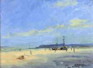 Rhyl beach scene by 
																	Alfred Ackrill