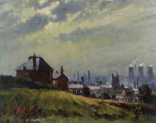 Sunlight on rooftops, Oldham Edge by 
																	Alfred Ackrill