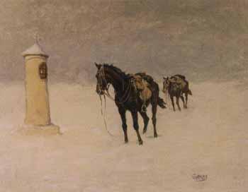 Pack horse returnin through snow by 
																	Akos Garay
