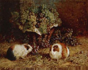 Guinea pigs and basket of grapes by 
																	Antonio delle Vedove
