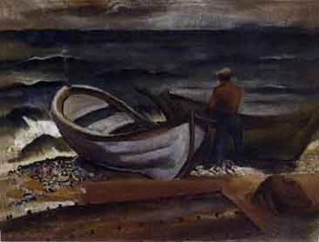 Fishermen with boats on beach by 
																	Fritz Kuttner