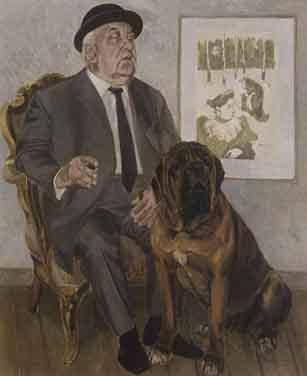 Professor Hartmann with dog by 
																	Babs Englaender