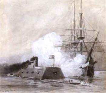 Engagement between the USS Cumberland and the CCS Virginia by 
																	Rufus Fairchild Zogbaum