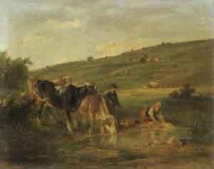 Landscape with washerwoman and cowherd by 
																	Johannes Hari