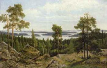 Lake landscape by 
																	Carl August Fahlgren