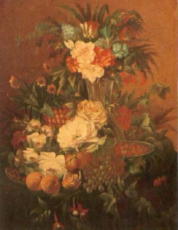 Flowers and fruit by 
																	Johan Frederik Wilhelm Isselman