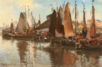 A harbour in summer by 
																	Reinier Sybrand Bakels
