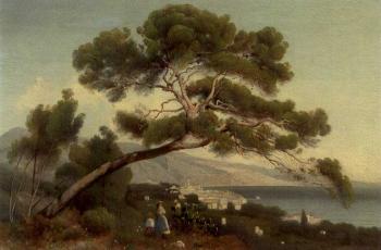 Looking out over a Mediterranean town by 
																	Nikolai Ivanovich Yourassoff