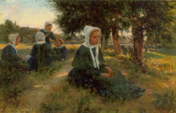 Girls in a meadow by 
																	Cesare Saccaggi
