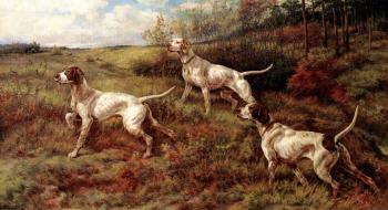 Hunting in the fall, three pointers by 
																	Edmund Henry Osthaus