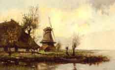 Mill on a farm in a polder landscape by 
																	Johan Hendrik Kaemmerer