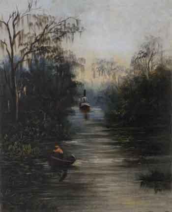 Steamboat in the bayou by 
																	Marie Therese Bernard de Jaham