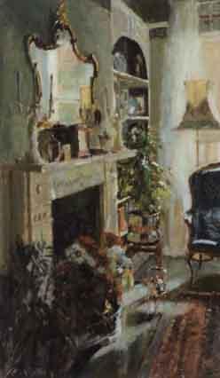 Interior with fireplace by 
																	Bruce Yardley