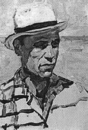 Self-portrait of the artist with a hat by 
																	Abidzhan Saibzhanovich Bakirov