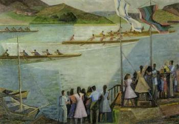 Rowing competition on the Sea of Galilee by 
																	Amiram Tamari