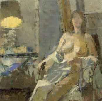 Nude by a reading lamp by 
																	Andrew Maclaren
