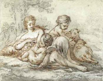 Venus entouree de putti et de moutons by 
																	Jacques Philippe Jos de Saint-Quentin