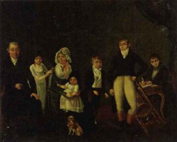 Portrait of family in interior by 
																	Cesaire Quillier