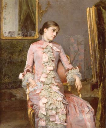 Seated woman in pink by 
																	Rogelio Egusquiza