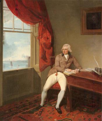 Portrait of Richard Ironmonger Troward seated at a table in his office by 
																	Francis Wheatley