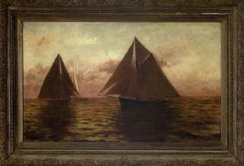 Sailboats at dusk by 
																	Auguste Norieri