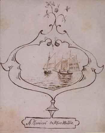 Sailboats and figures within a crest by 
																	Auguste Norieri