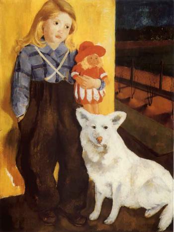 Girl with a doll and a puppy by 
																	Laszlo Varkonyi Ferenczy