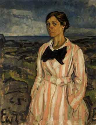 Portrait of woman wearing striped dress by the coast by 
																	Erik William Johnsen