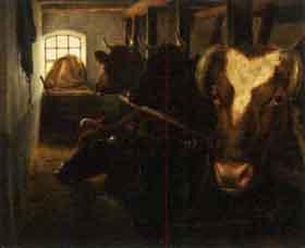 Stable interior with cows by 
																	Ejnar Vindfeldt