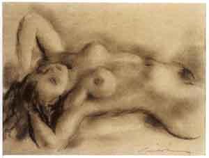 Reclining female nude by 
																	Ebbe Sadolin