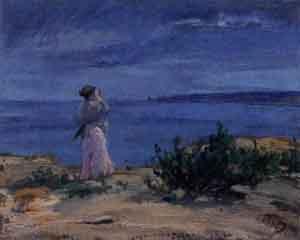 Coastal landscape with woman looking out to sea by 
																	Peter Rostrup-Boyesen