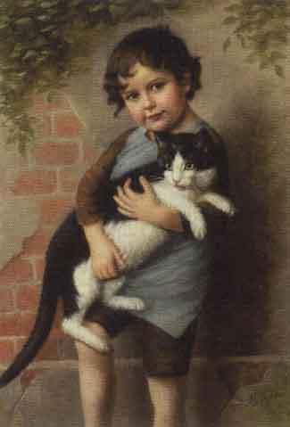 Small girl and her cat by 
																	A Lampe