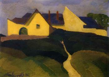 Houses in a landscape by 
																	Jozsef Nemes-Lamperth