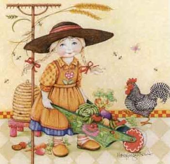 Agreeable friends. April best. Gardener with veggies by 
																	Mary Engelbreit