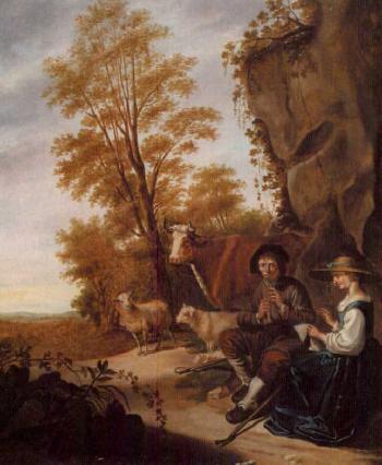A pastoral scene by 
																	Joseph van Haerde
