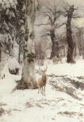 A stag in a winter landscape by 
																	Ludwig Fromme