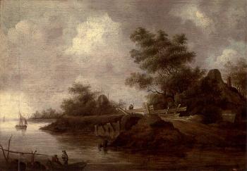 River landscape with figures in a boat by 
																	Pieter Nolpe