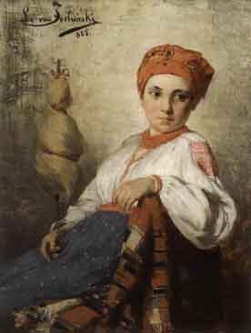 Portrait of a seated girl by 
																	Leon Fortunski